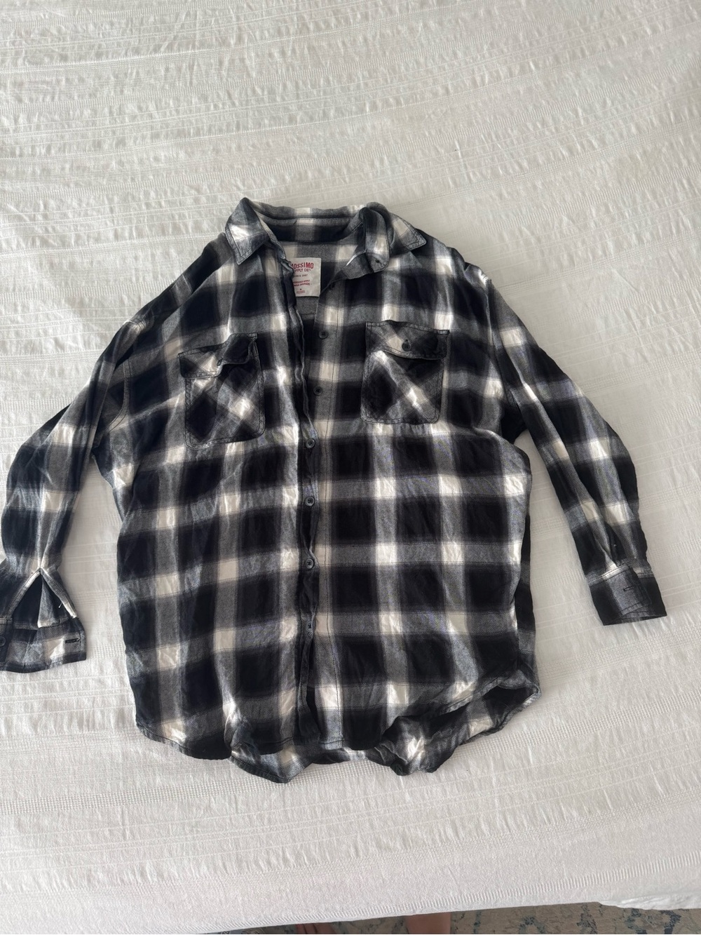 Mossimo Supply Co. Black & White Plaid Button-Down Shirt - Lightweight Flannel